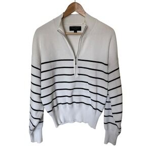 Laundry by Shelli Segal Quarter Zip Sweater Women Large White Black Striped Exc